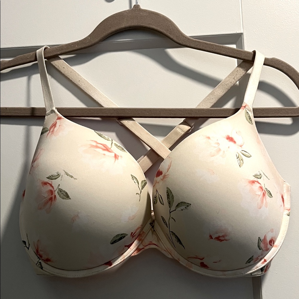 Victoria's Secret Pink Cream & Rose Floral Bra 36DD